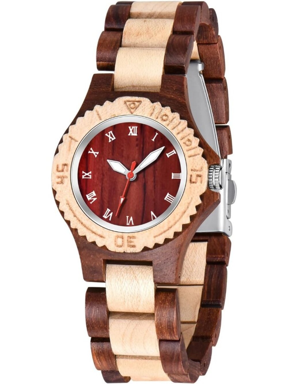 Women's Brown Cream Adjustable Strap and Lightweight Wooden Quartz Wrist Watch